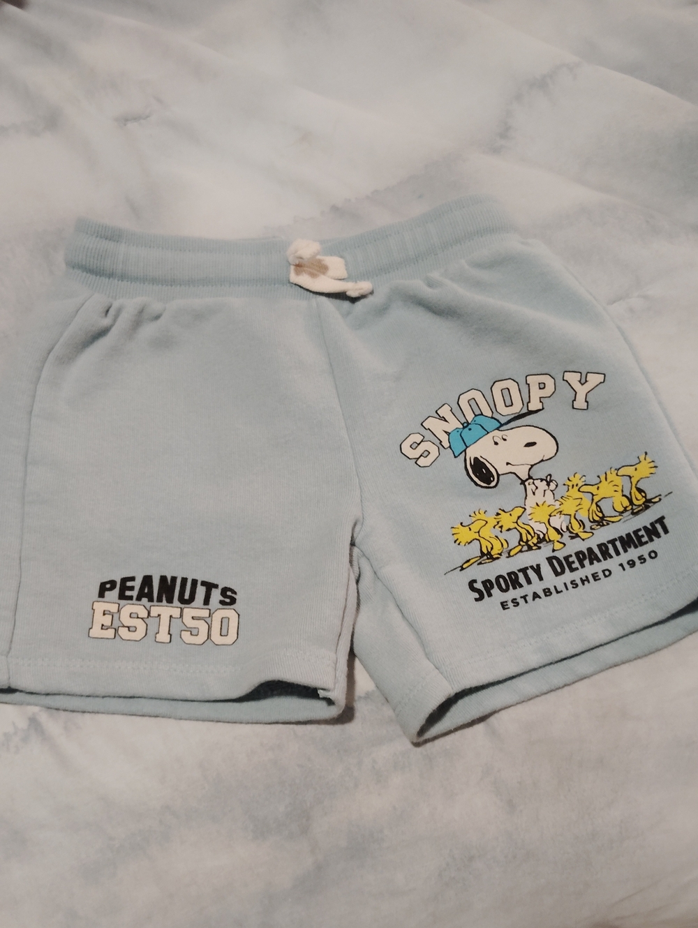 Zara Light Blue Snoopy & Woodstock Graphic Shorts